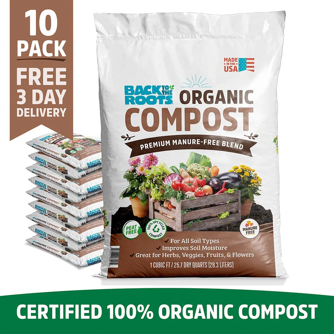 Organic Premium Compost — Manure-Free Blend (1 cu.ft.) 10 Pack — Ready to Use
