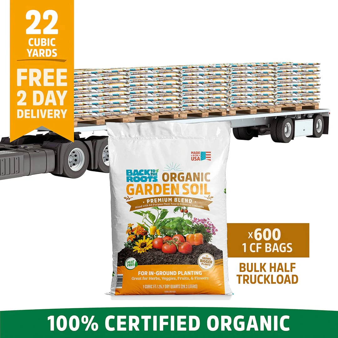 Organic Garden Soil: Bulk Half Truckload 22 Cubic Yards (10 Pallets | 600 1CF Bags)